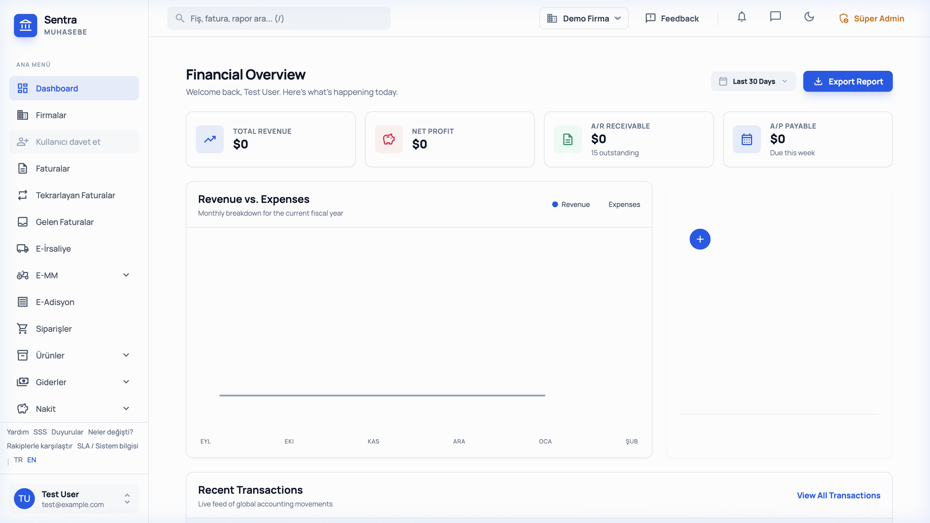 Muhasebe Dashboard – Gerçek Ekran Görüntüsü
