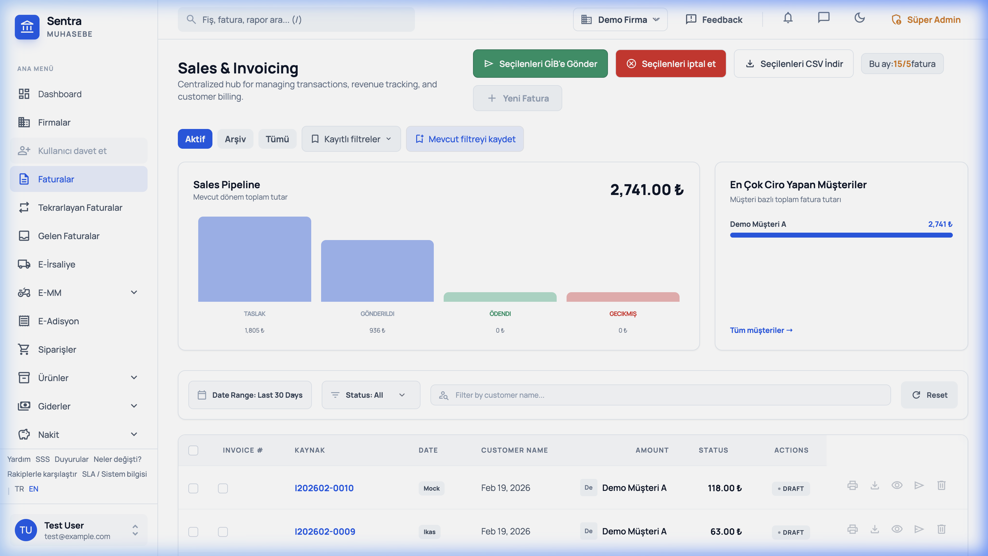 E-Fatura Yönetimi – Gerçek Ekran Görüntüsü